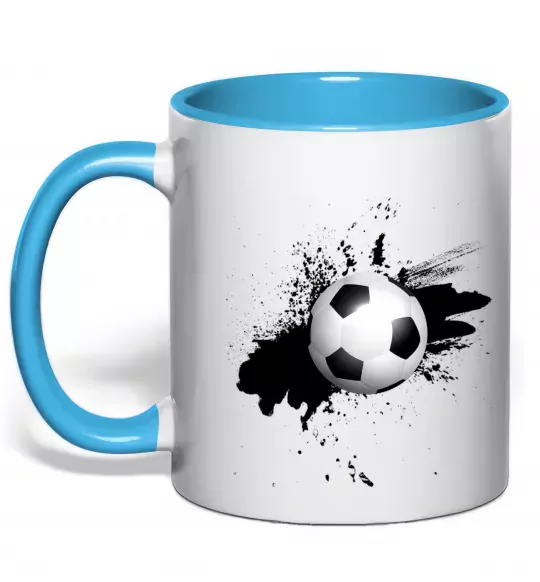 Чашка с цветной ручкой Футбольчик бризки Голубой фото