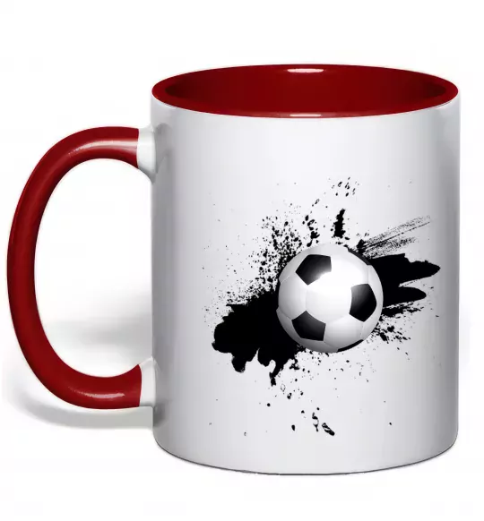 Чашка с цветной ручкой Футбольчик бризки Красный фото