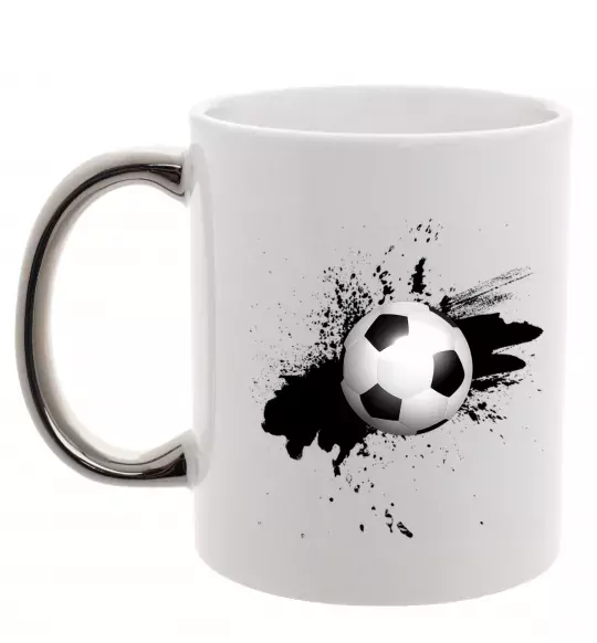 Чашка с цветной ручкой Футбольчик бризки Серебро фото