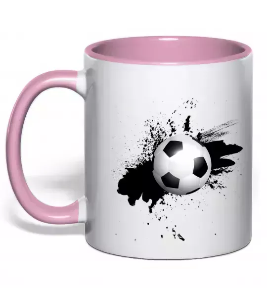 Чашка с цветной ручкой Футбольчик бризки Нежно розовый фото