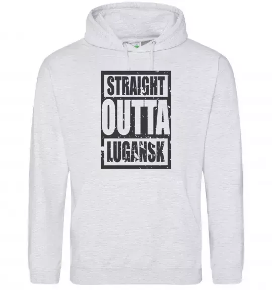 Мужская толстовка (худи) Straight outta Lugansk Серый меланж фото