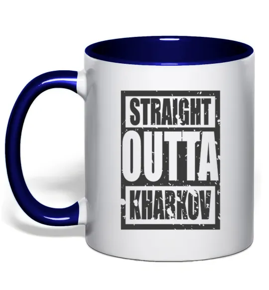 Чашка з кольоровою ручкою Straight outta Kharkov Глибокий темно-синій фото