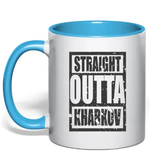 Чашка з кольоровою ручкою Straight outta Kharkov Блакитний фото
