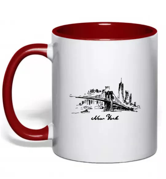 Чашка з кольоровою ручкою New York bridge Червоний фото