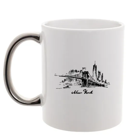 Чашка з кольоровою ручкою New York bridge Срібло фото