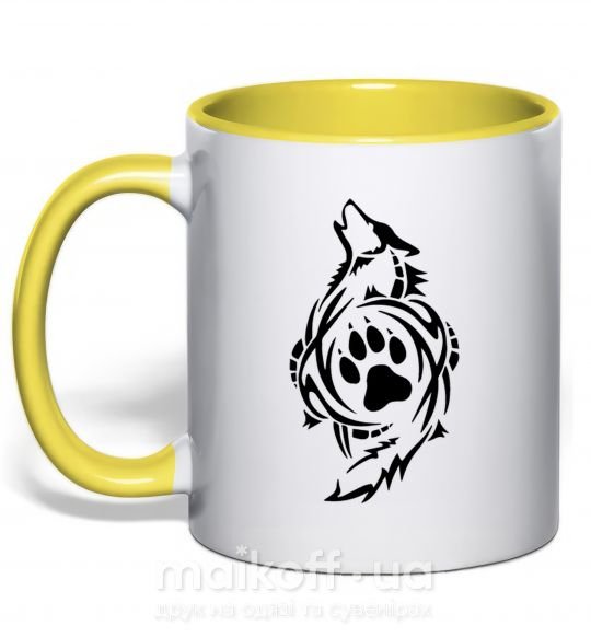Чашка з кольоровою ручкою Волк символ Сонячно жовтий фото