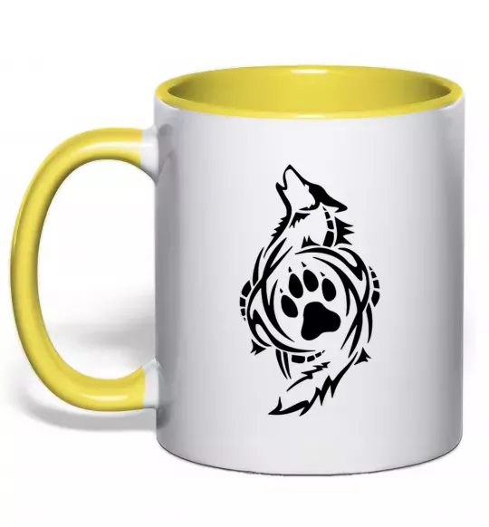 Чашка с цветной ручкой Вовк символ Солнечно желтый фото