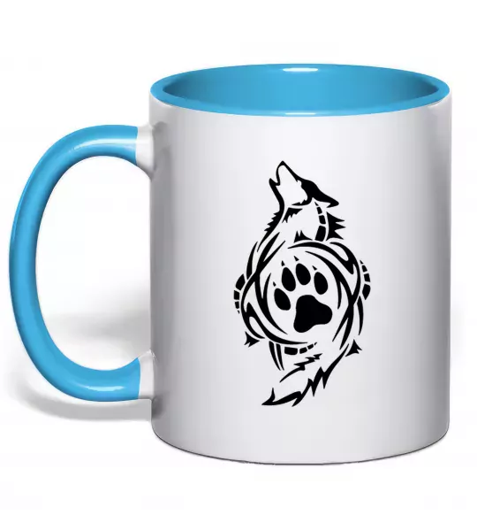 Чашка с цветной ручкой Вовк символ Голубой фото