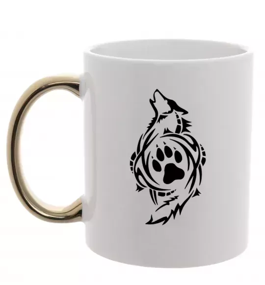 Чашка с цветной ручкой Вовк символ Золото фото