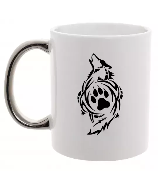 Чашка с цветной ручкой Вовк символ Серебро фото