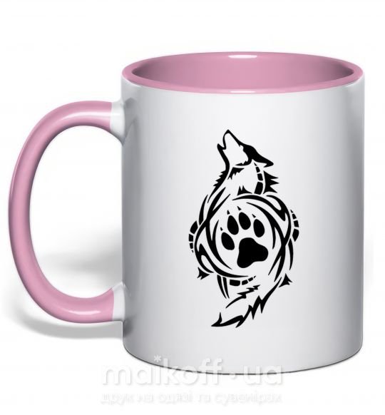 Чашка з кольоровою ручкою Волк символ Ніжно рожевий фото