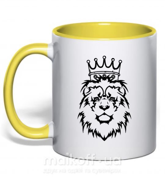 Чашка з кольоровою ручкою Лев король Сонячно жовтий фото