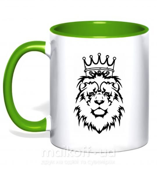 Чашка з кольоровою ручкою Лев король Зелений фото