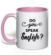 Чашка з кольоровою ручкою Do you speak english Ніжно рожевий фото