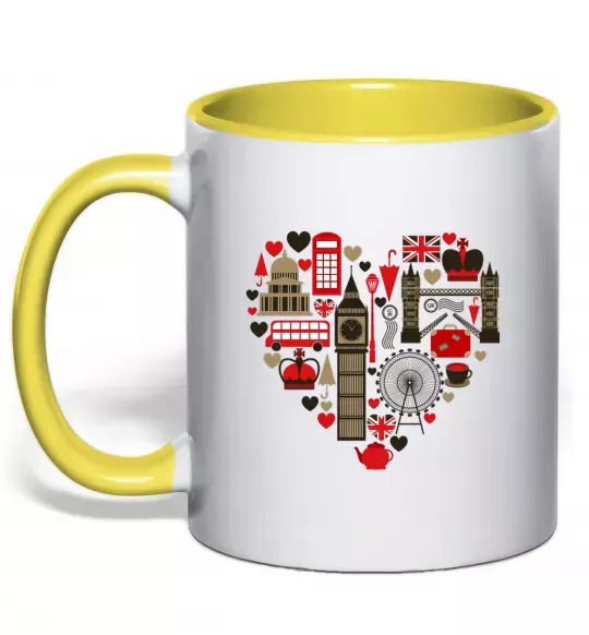 Чашка с цветной ручкой Серце Англія Солнечно желтый фото