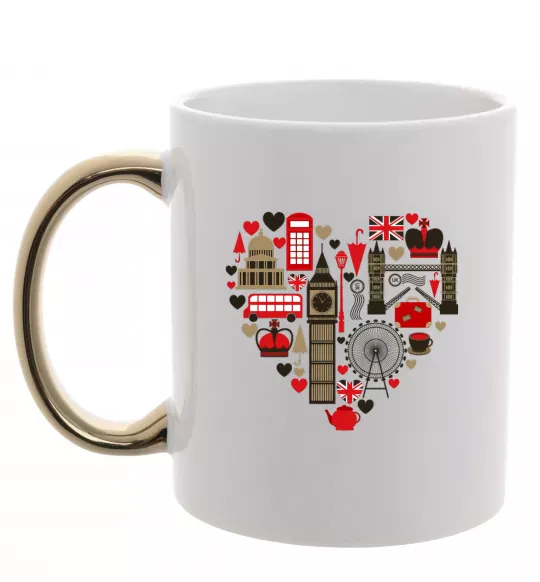 Чашка с цветной ручкой Серце Англія Золото фото