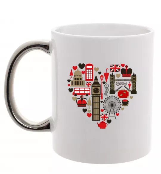 Чашка с цветной ручкой Серце Англія Серебро фото
