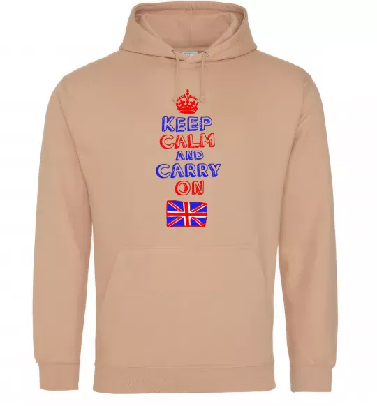 Мужская толстовка (худи) Keep calm and carry on England Песочный фото