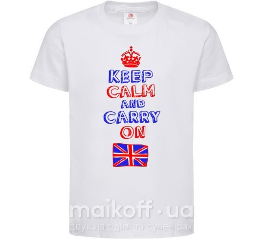 Дитяча футболка Keep calm and carry on England Білий фото