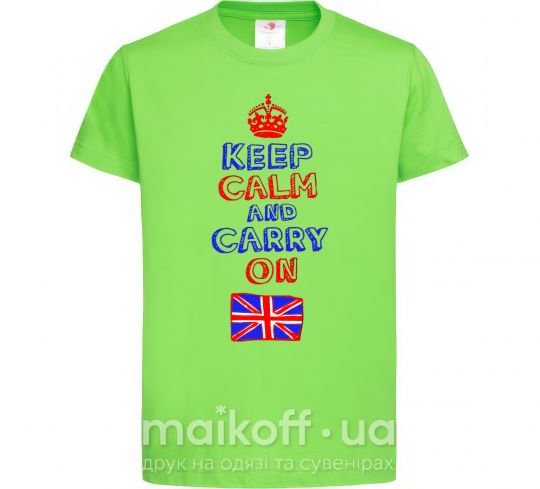 Дитяча футболка Keep calm and carry on England Лаймовий фото