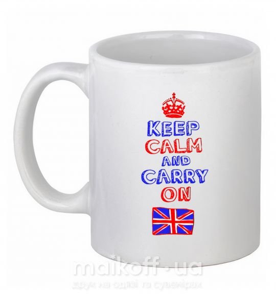Чашка керамическая Keep calm and carry on England Белый фото