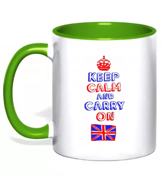 Чашка с цветной ручкой Keep calm and carry on England Зеленый фото
