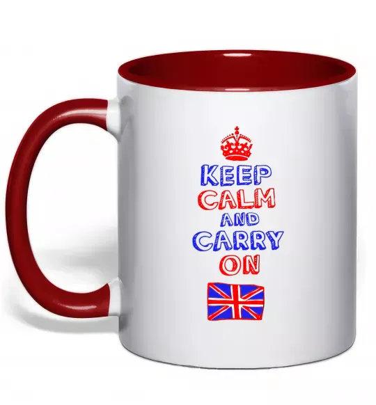 Чашка с цветной ручкой Keep calm and carry on England Красный фото