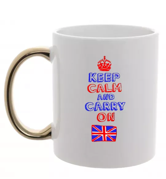 Чашка с цветной ручкой Keep calm and carry on England Золото фото