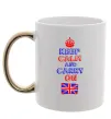 Чашка с цветной ручкой Keep calm and carry on England Золото фото
