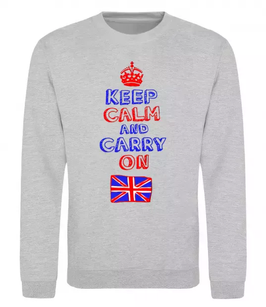 Світшот Keep calm and carry on England Сірий меланж фото