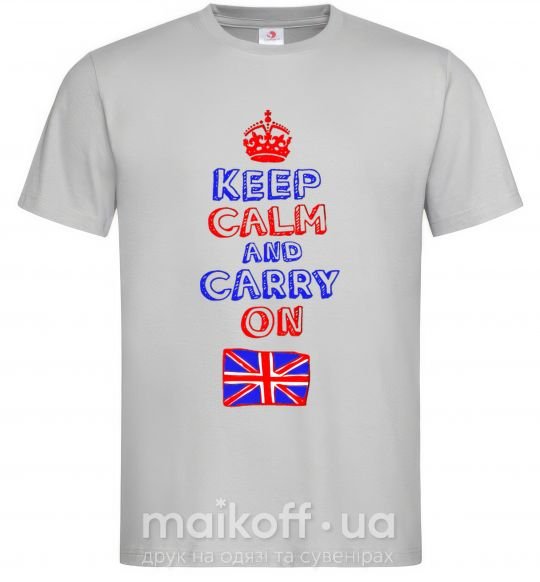 Мужская футболка Keep calm and carry on England Серый фото