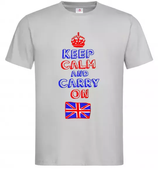 Мужская футболка Keep calm and carry on England Серый фото