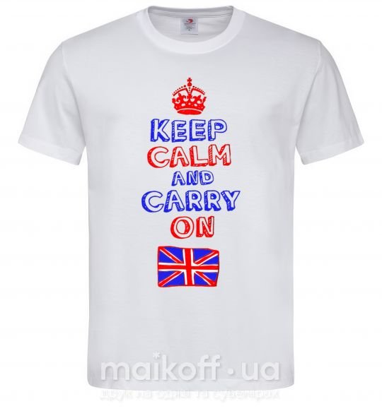 Мужская футболка Keep calm and carry on England Белый фото