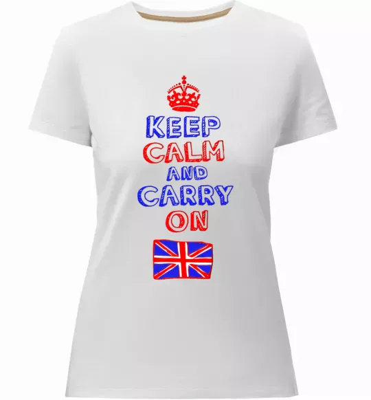 Женская премиум футболка Keep calm and carry on England Белый фото