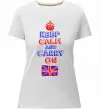 Женская премиум футболка Keep calm and carry on England Белый фото