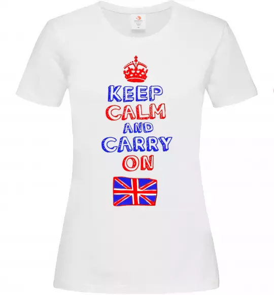 Женская футболка Keep calm and carry on England Белый фото