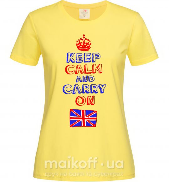 Женская футболка Keep calm and carry on England Лимонный фото