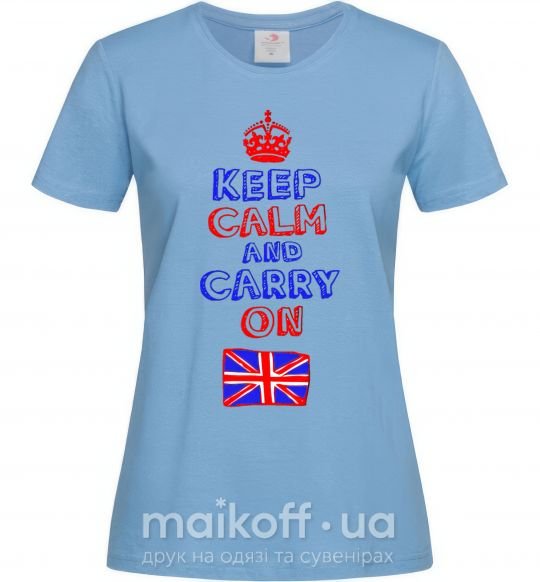 Жіноча футболка Keep calm and carry on England Блакитний фото