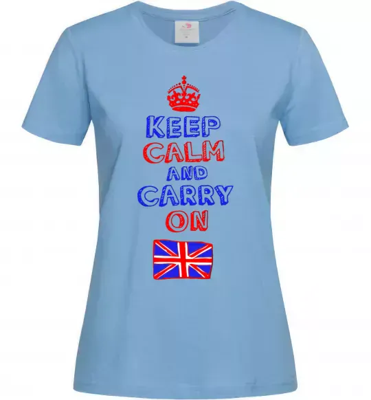 Женская футболка Keep calm and carry on England Голубой фото