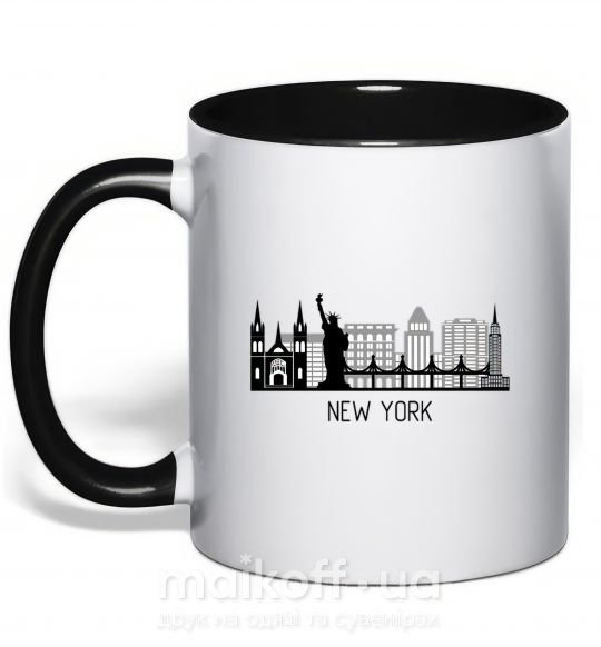 Чашка с цветной ручкой Архитектура Нью Йорка Черный фото