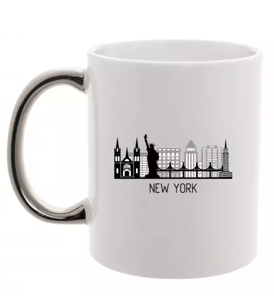 Чашка с цветной ручкой Архитектура Нью Йорка Серебро фото