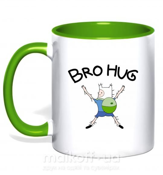 Чашка з кольоровою ручкою белая Bro hug розмір XS Зелений фото