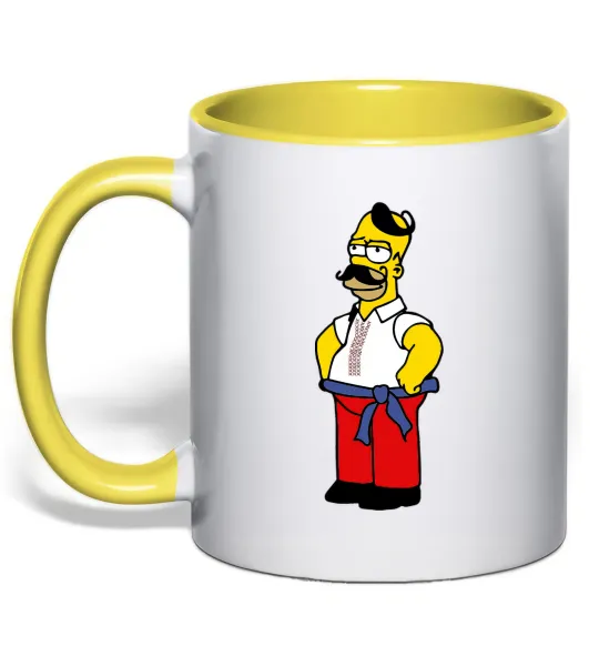 Чашка з кольоровою ручкою Гомер українець Лимонний фото