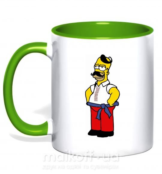 Чашка с цветной ручкой Гомер українець Зеленый фото
