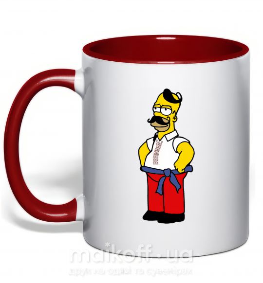 Чашка с цветной ручкой Гомер українець Красный фото