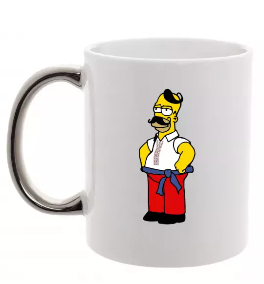 Чашка с цветной ручкой Гомер українець Серебро фото