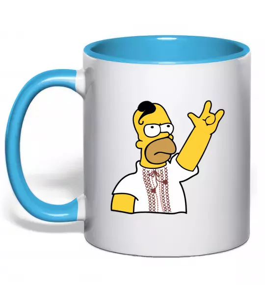 Чашка з кольоровою ручкою Сімпсон українець Блакитний фото