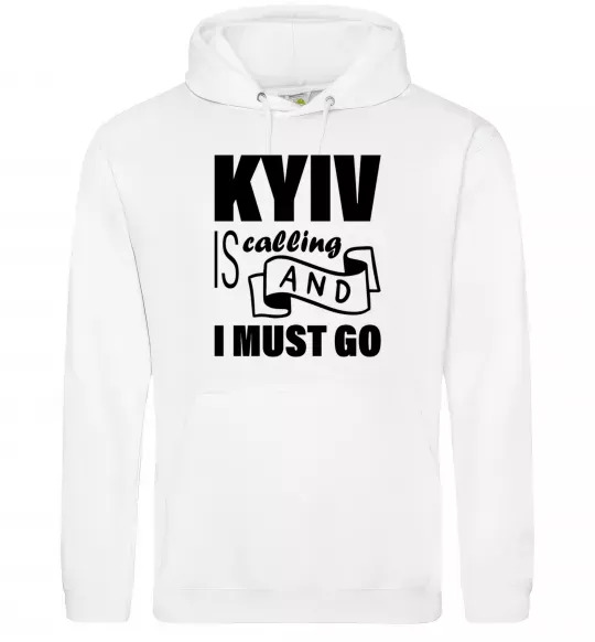 Мужская толстовка (худи) Kyiv is calling and i must go Белый фото