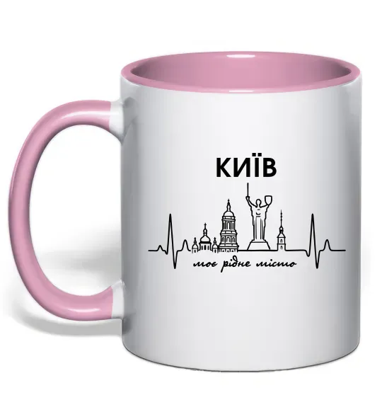 Чашка з кольоровою ручкою Моє рідне місто Київ Ніжно рожевий фото