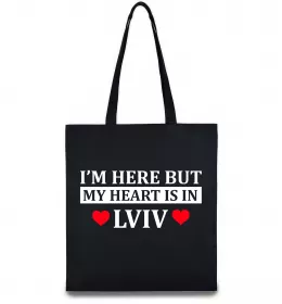 Еко-сумка I'm here but my heart is in Lviv Чорний фото